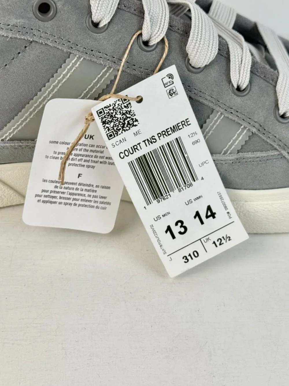 Size 13 - Men's Adidas Court TNS Premier Grey Five/Grey Two/FTW White | JQ1037